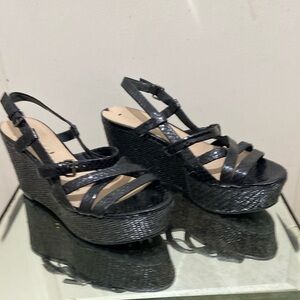 Via Spiga Black Textured Wedge Sandals